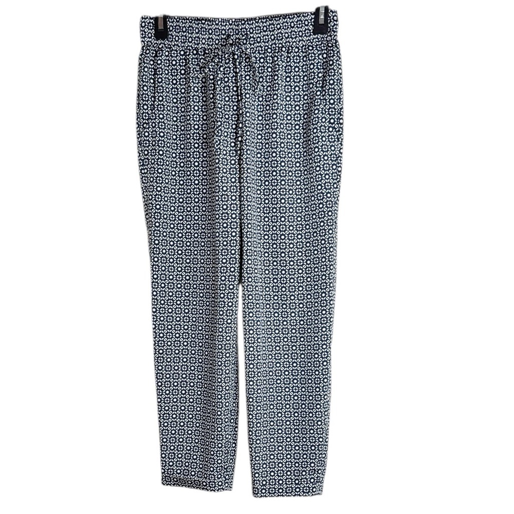 J. Crew Deep Navy White Geometric Patterned Side Pocket Drawstring Joggers sz 2P